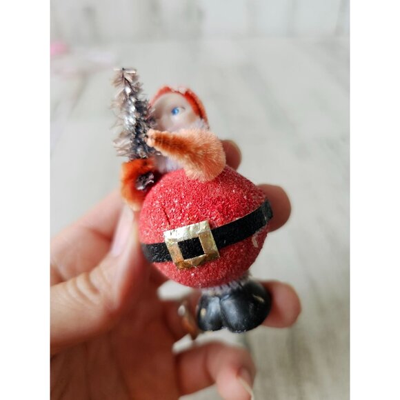 Antique glitter german Santa tree flocked tinsel mini Xmas decor as is - Picture 7 of 9